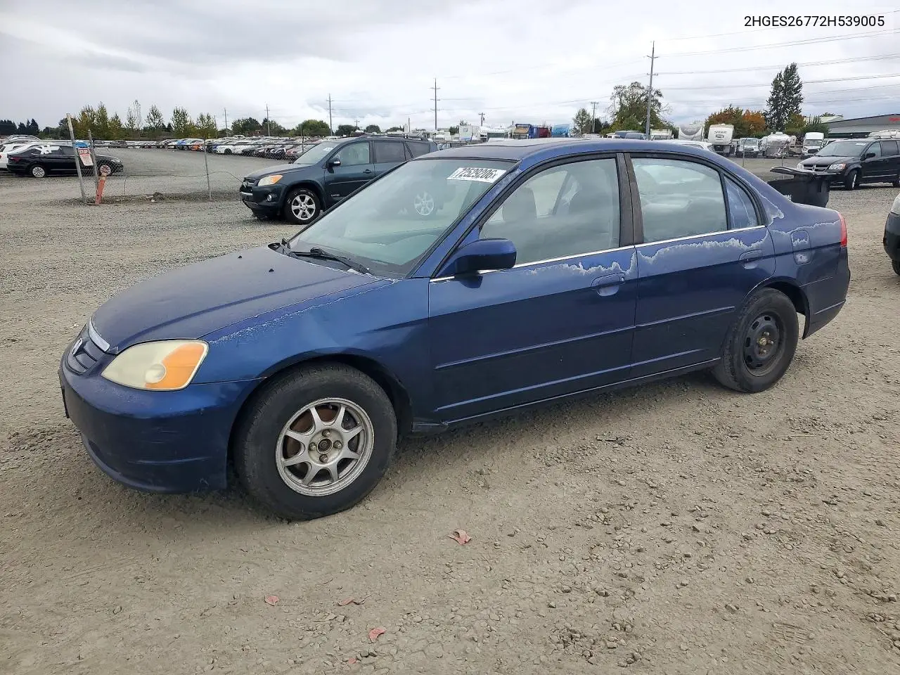 HONDA CIVIC 2002, VIN 2HGES26772H539005