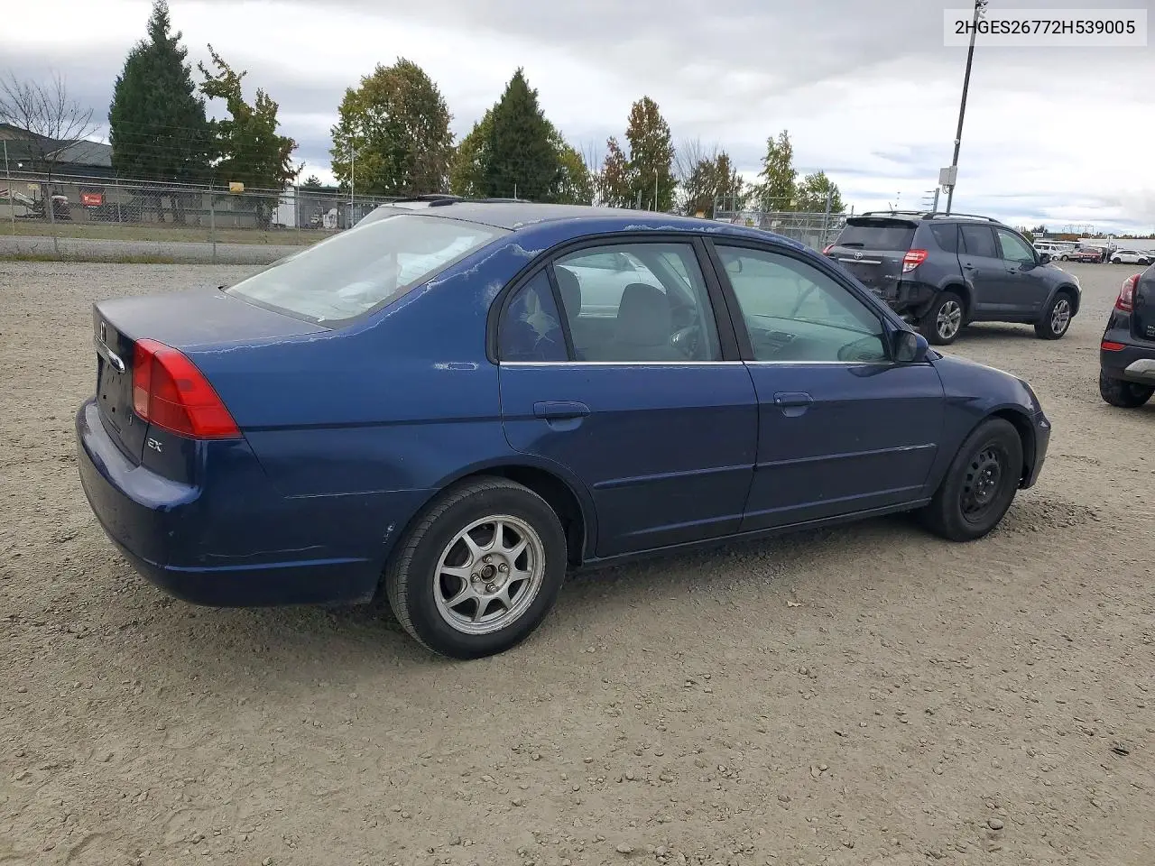 2002 HONDA CIVIC VIN 2HGES26772H539005 — фото 3
