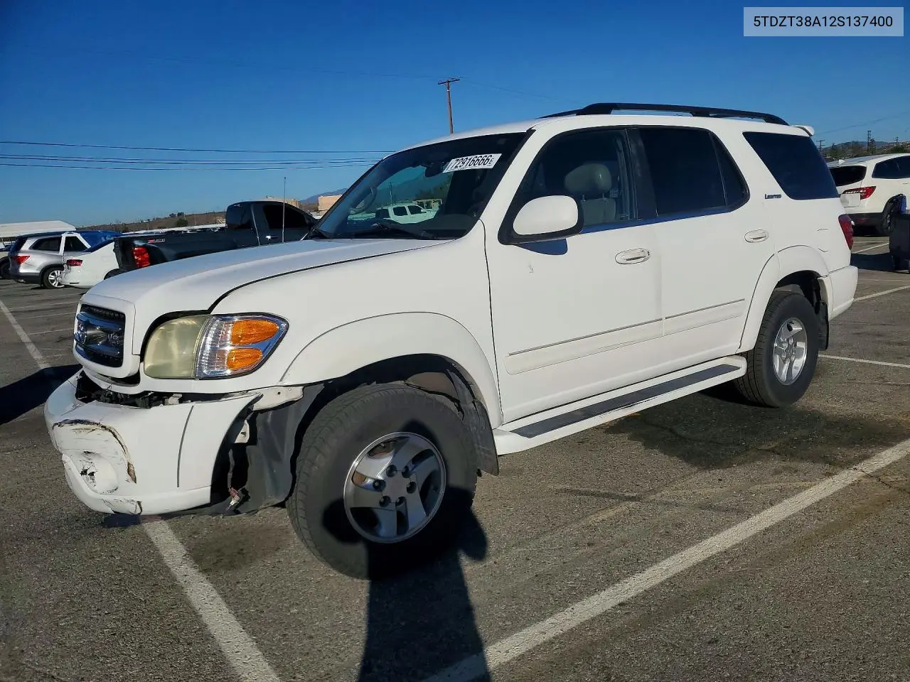 TOYOTA SEQUOIA 2002, VIN 5TDZT38A12S137400