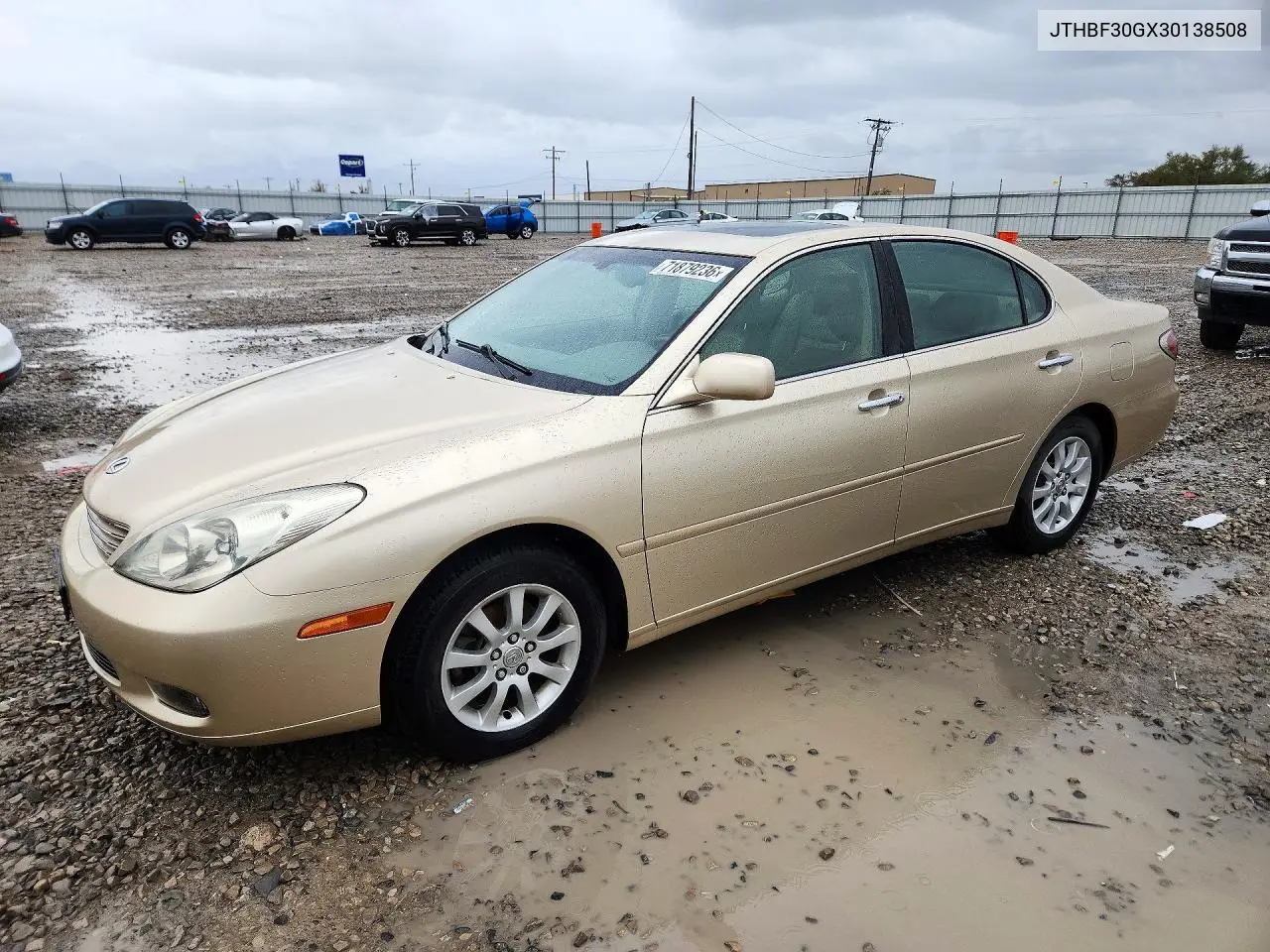 LEXUS ES 2003, VIN JTHBF30GX30138508