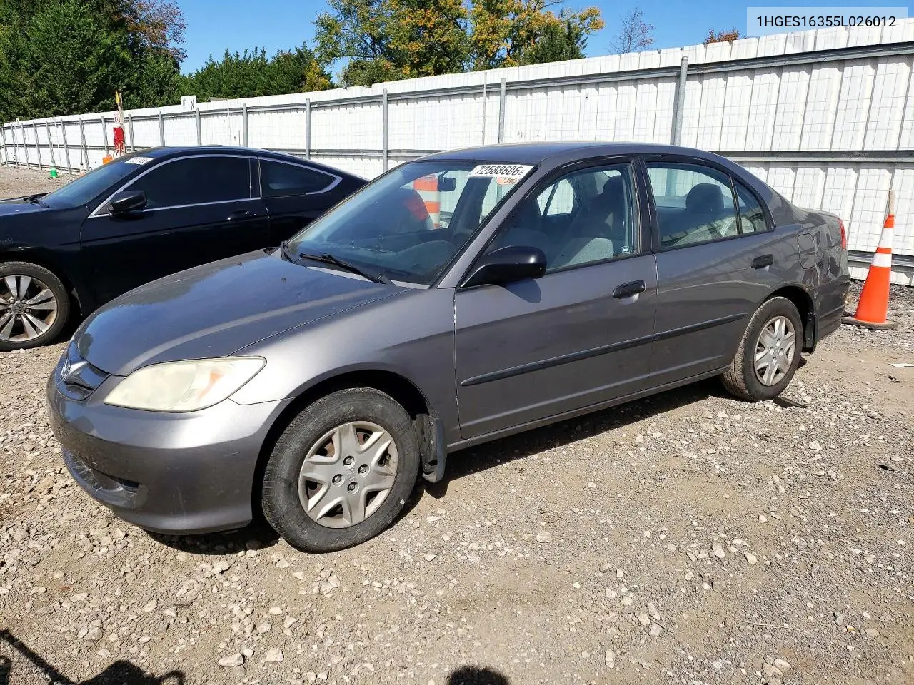 HONDA CIVIC 2005, VIN 1HGES16355L026012