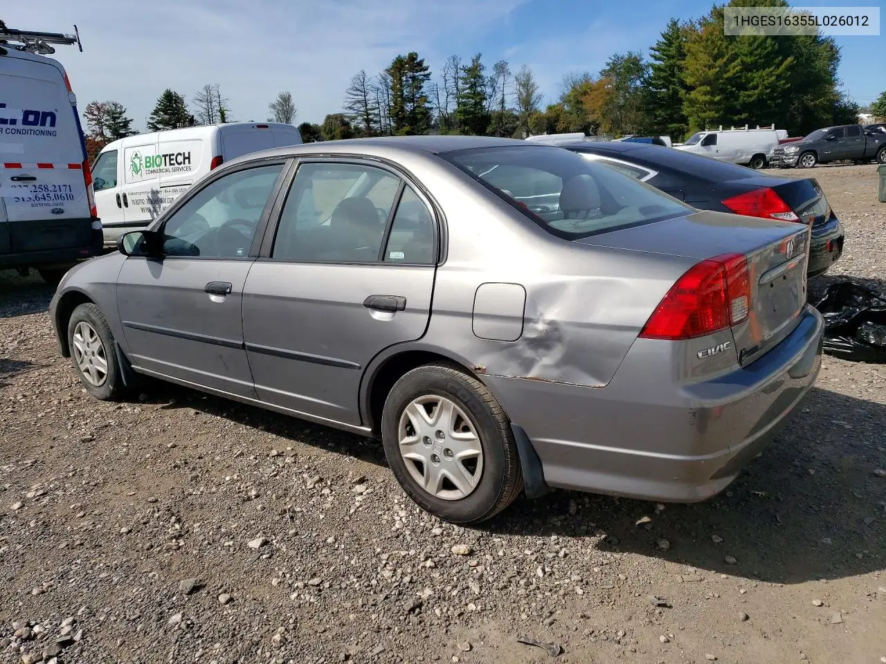 2005 HONDA CIVIC VIN 1HGES16355L026012 — фото 2