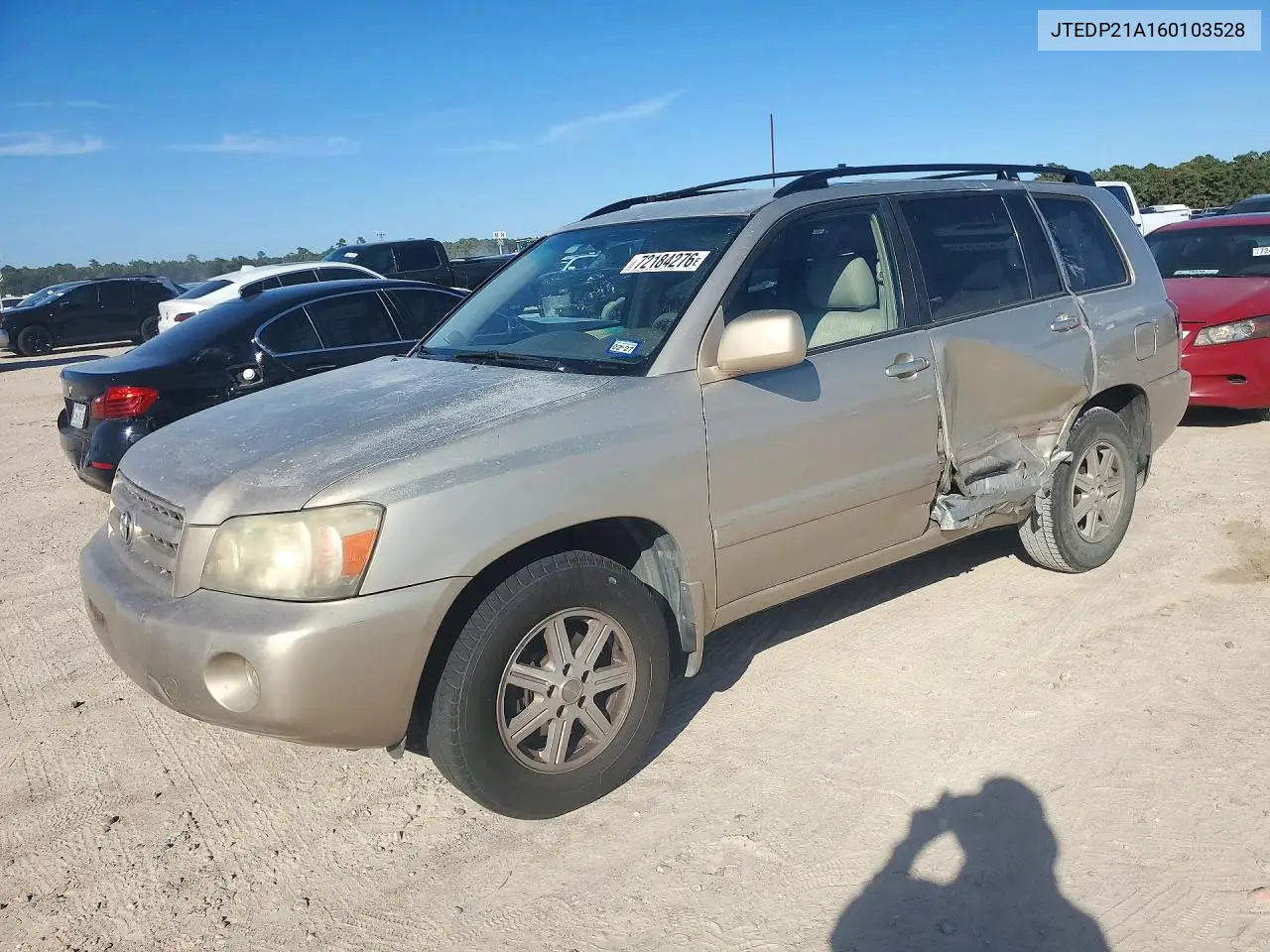 TOYOTA HIGHLANDER 2006, VIN JTEDP21A160103528