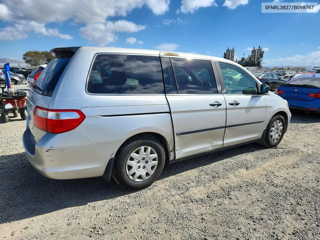 2007 HONDA ODYSSEY VIN 5FNRL38277B098767 — фото 3