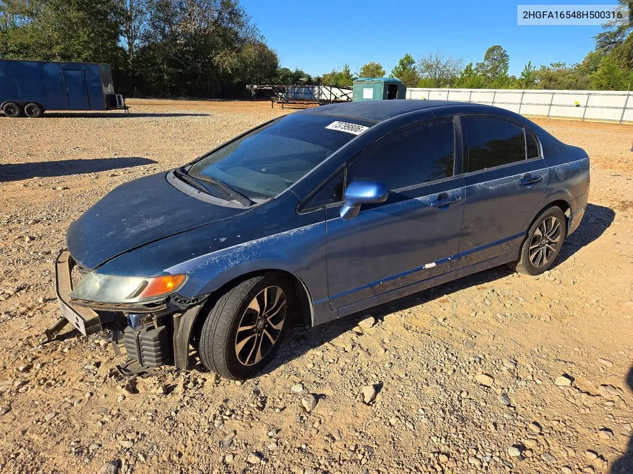 HONDA CIVIC 2008, VIN 2HGFA16548H500316