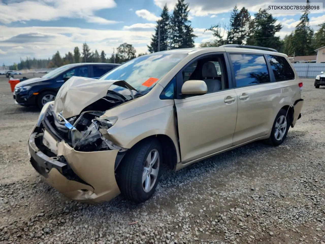 TOYOTA SIENNA 2011, VIN 5TDKK3DC7BS088098