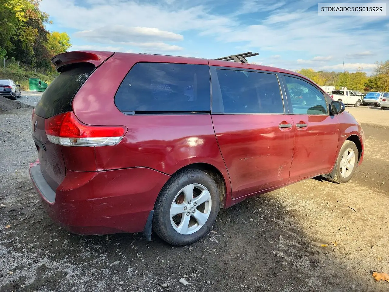 2012 TOYOTA SIENNA VIN 5TDKA3DC5CS015929 — фото 3