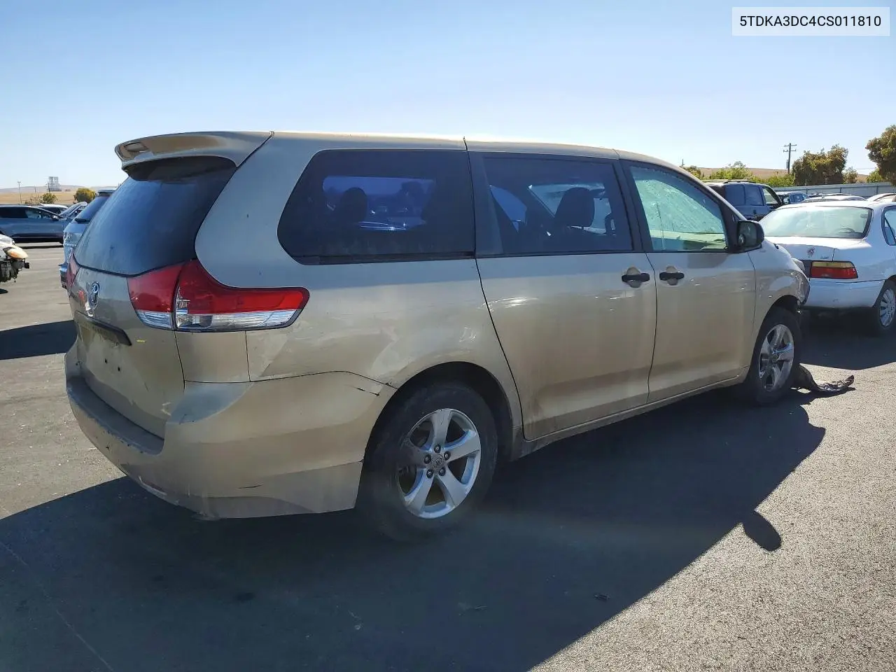 2012 TOYOTA SIENNA VIN 5TDKA3DC4CS011810 — фото 3