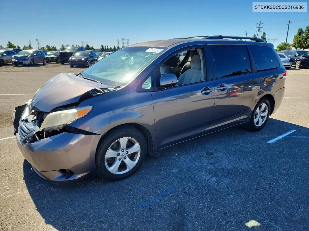 TOYOTA SIENNA 2012, VIN 5TDKK3DC5CS216906