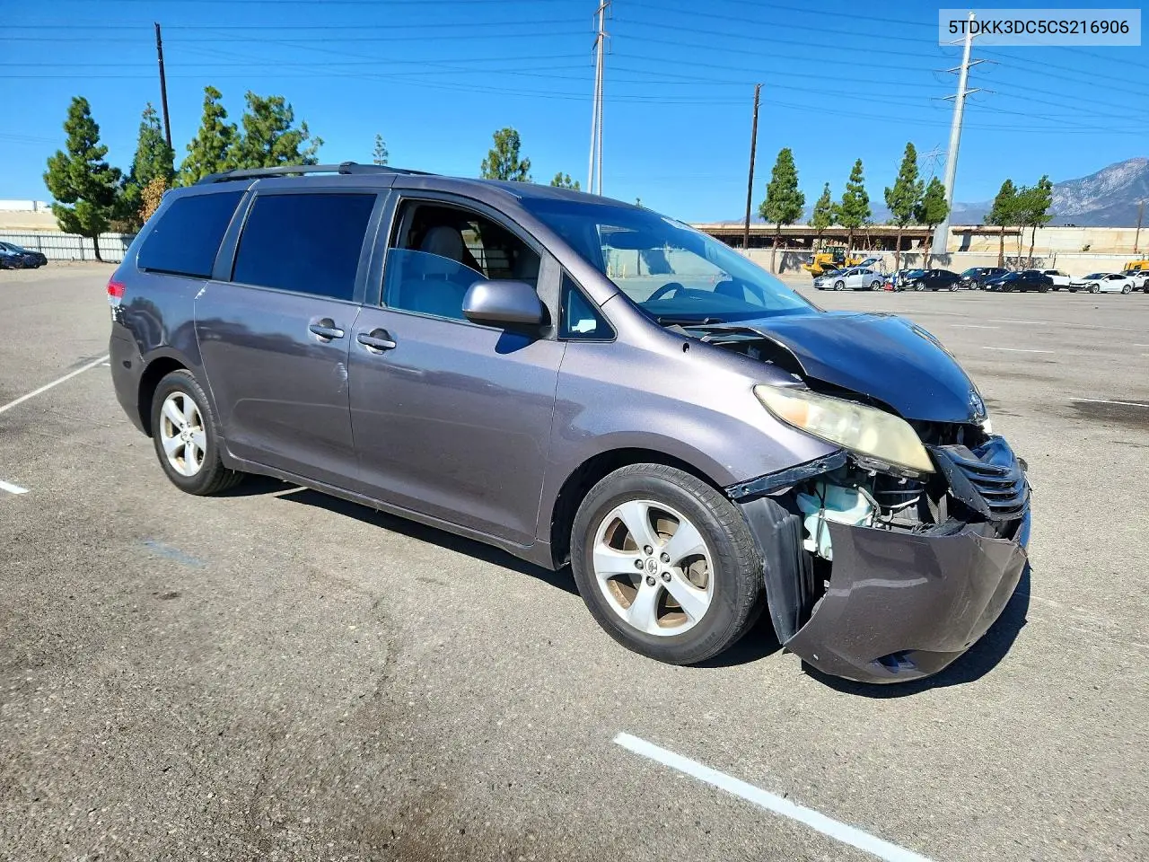2012 TOYOTA SIENNA VIN 5TDKK3DC5CS216906 — фото 4