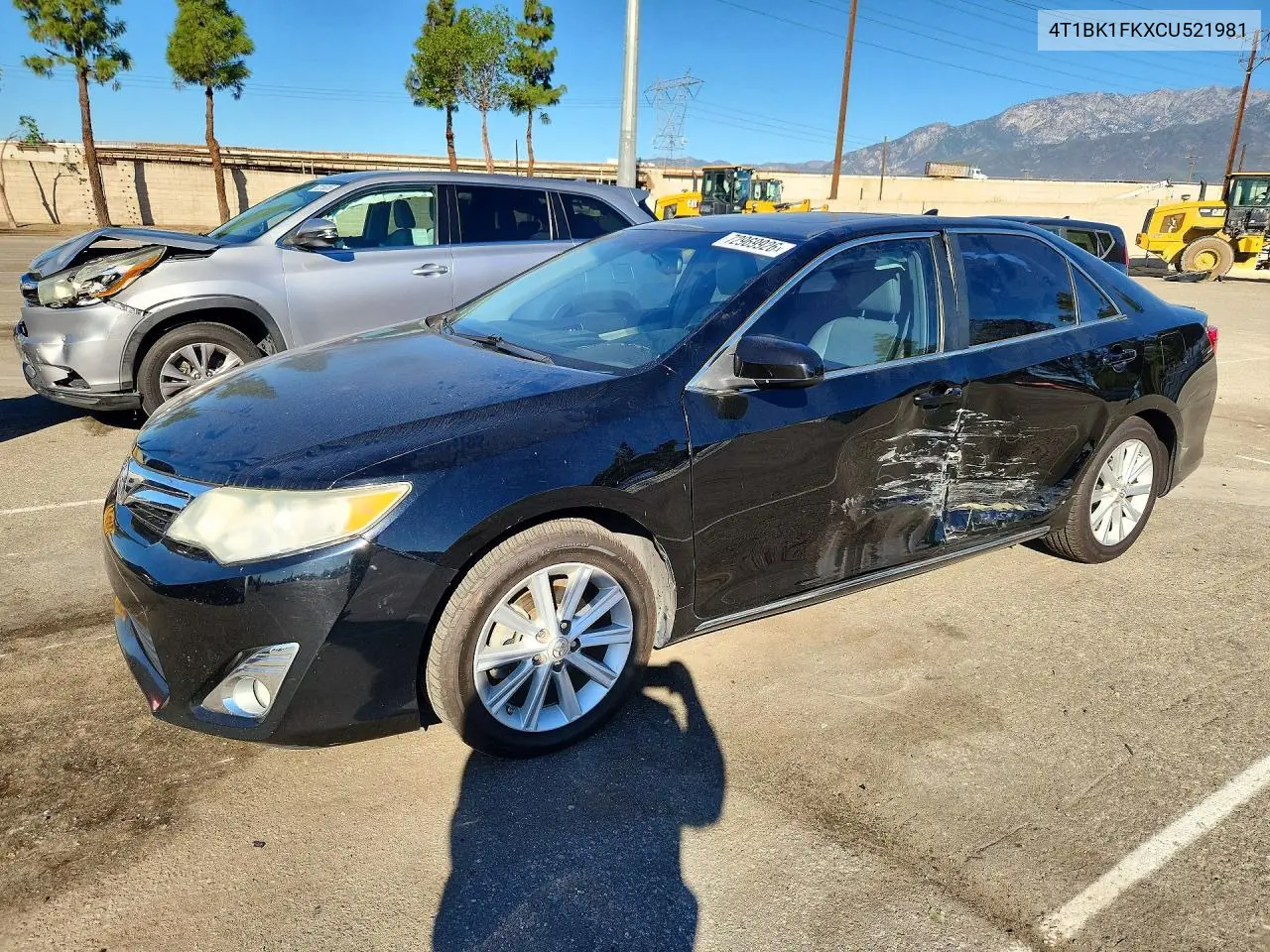 TOYOTA CAMRY 2012, VIN 4T1BK1FKXCU521981