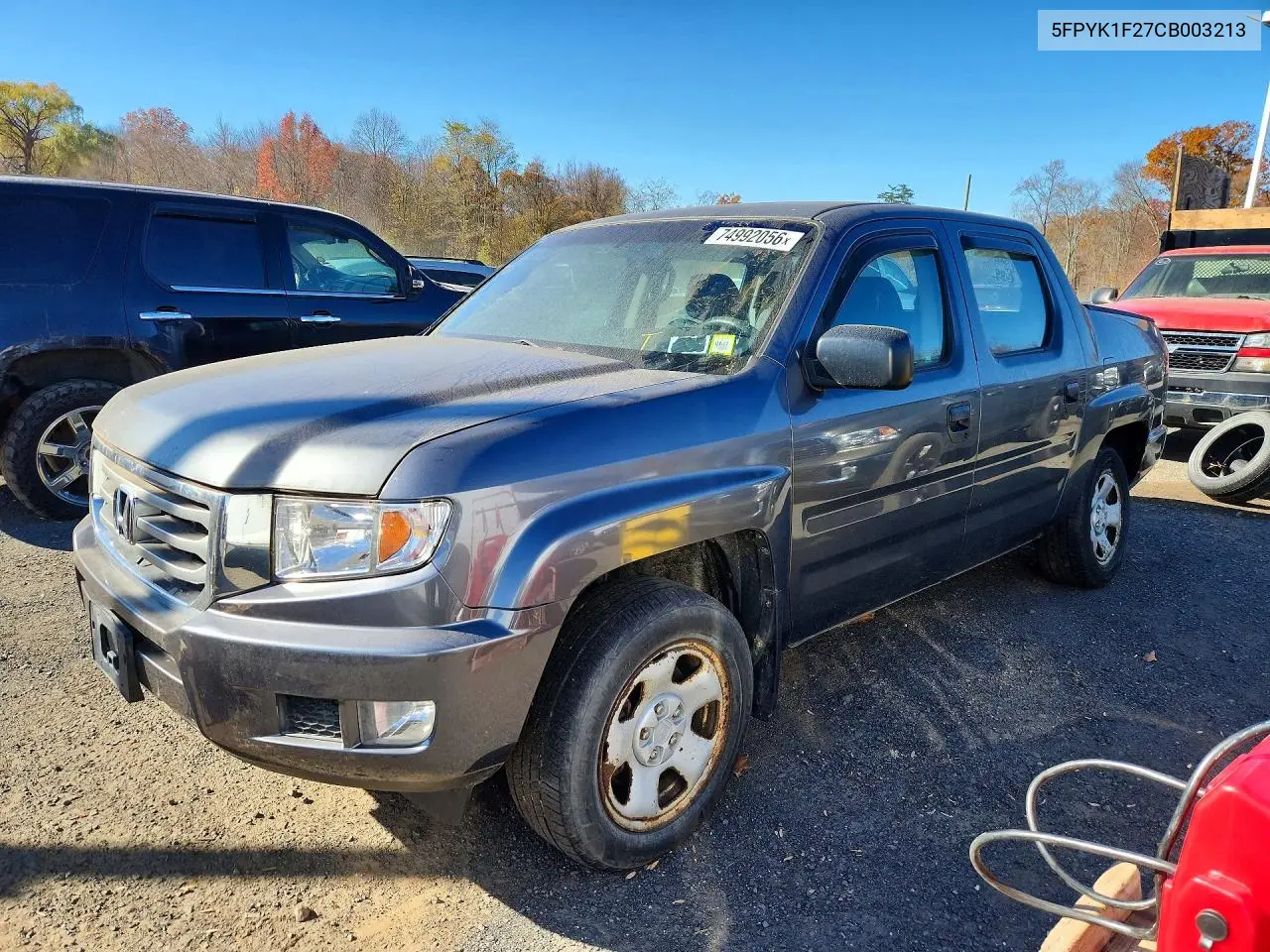 HONDA RIDGELINE 2012, VIN 5FPYK1F27CB003213
