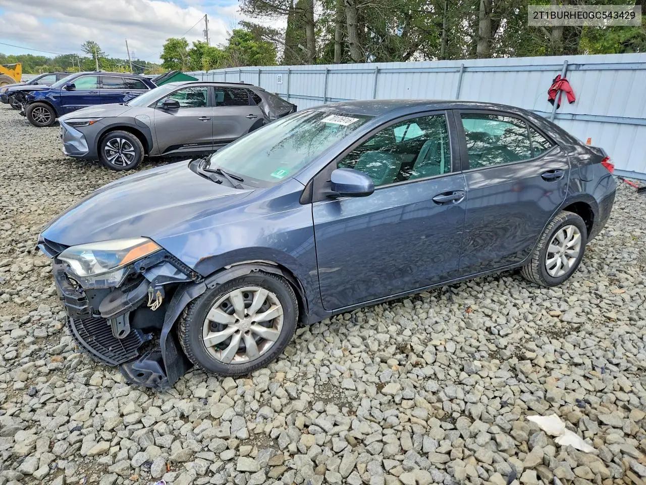 TOYOTA COROLLA 2016, VIN 2T1BURHE0GC543429