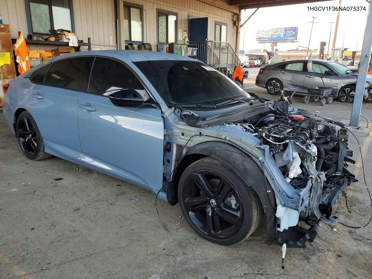 2022 HONDA ACCORD VIN 1HGCV1F36NA075374 — фото 4