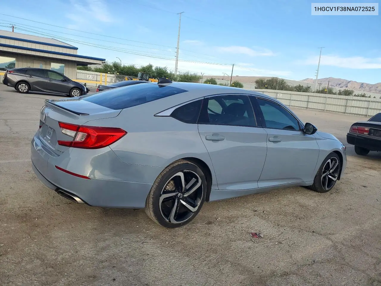 2022 HONDA ACCORD VIN 1HGCV1F38NA072525 — фото 3