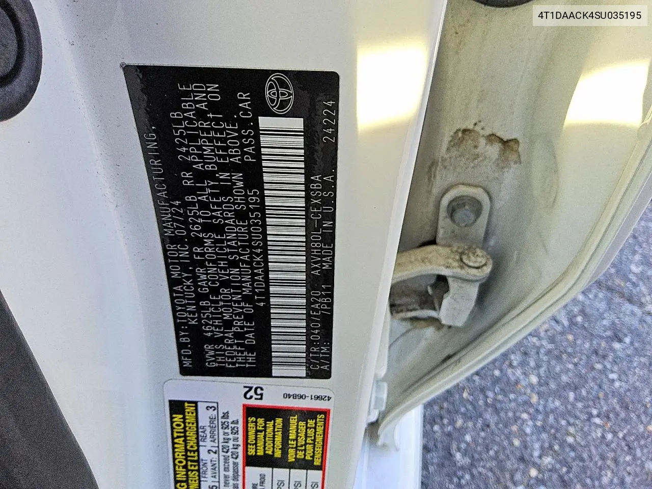 2025 TOYOTA CAMRY VIN 4T1DAACK4SU035195 — фото 5