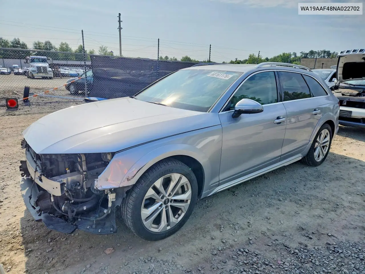 AUDI A4 ALLROAD 2022, VIN WA19AAF48NA022702