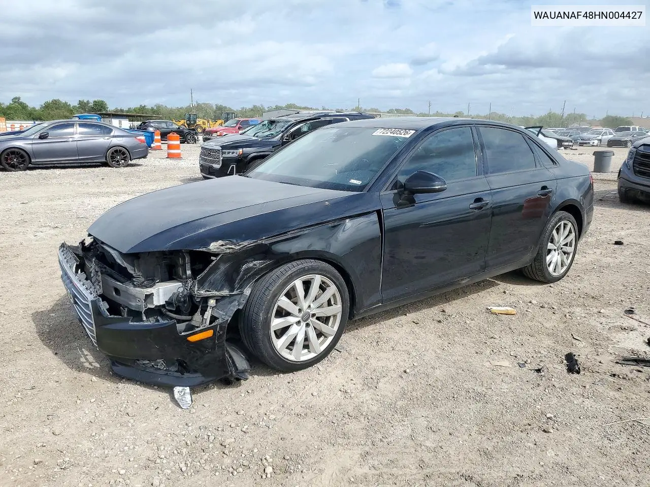 AUDI A4 2017, VIN WAUANAF48HN004427