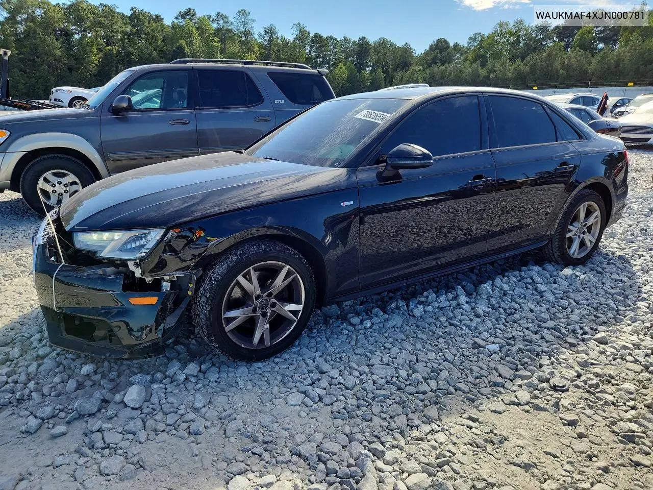 AUDI A4 2018, VIN WAUKMAF4XJN000781