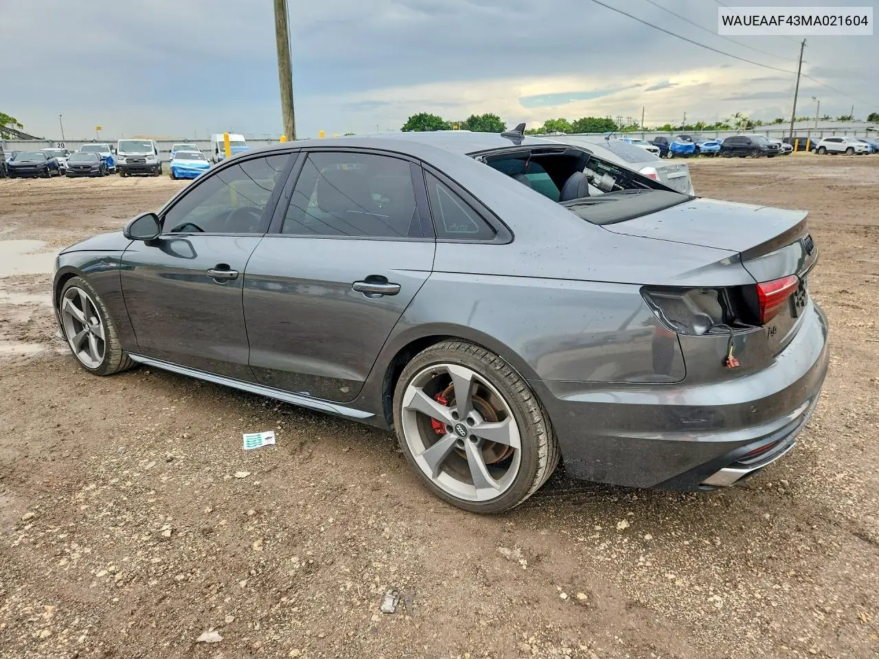 2021 AUDI A4 VIN WAUEAAF43MA021604 — фото 2