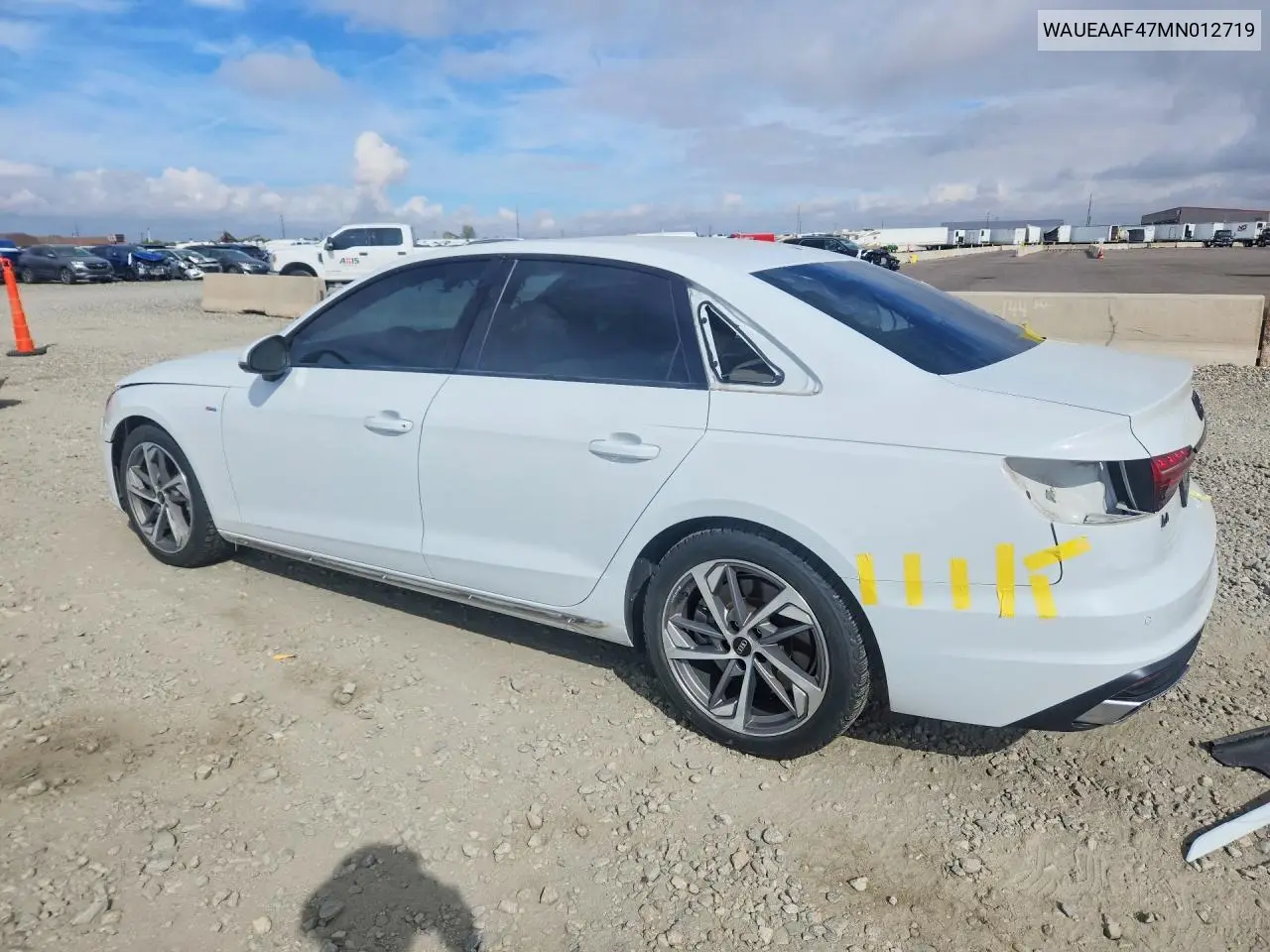 2021 AUDI A4 VIN WAUEAAF47MN012719 — фото 2