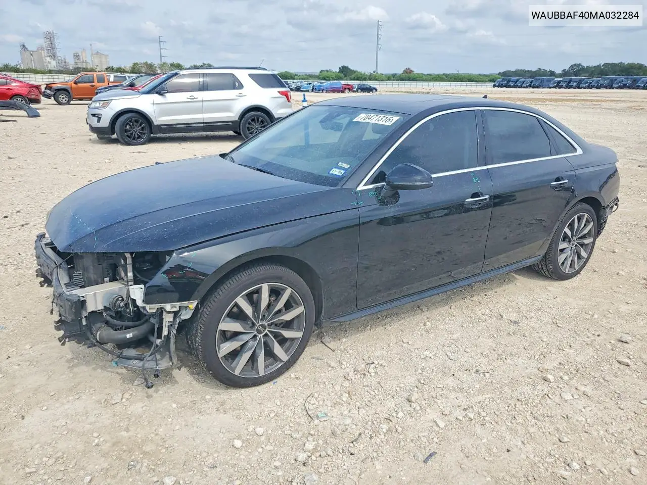 AUDI A4 2021, VIN WAUBBAF40MA032284