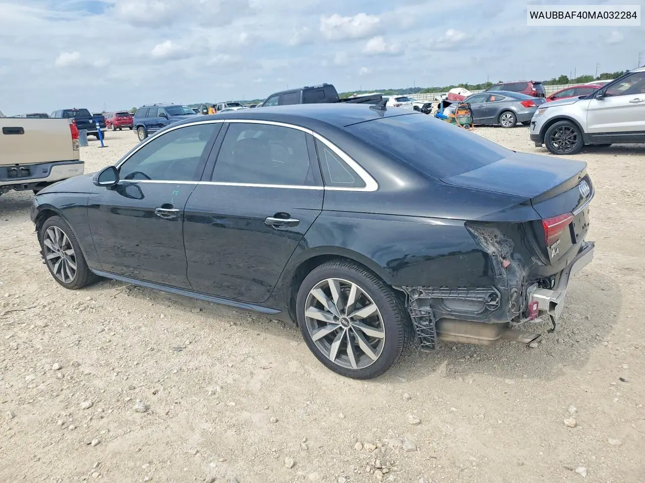 2021 AUDI A4 VIN WAUBBAF40MA032284 — фото 2