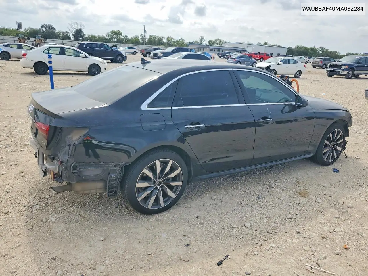 2021 AUDI A4 VIN WAUBBAF40MA032284 — фото 3
