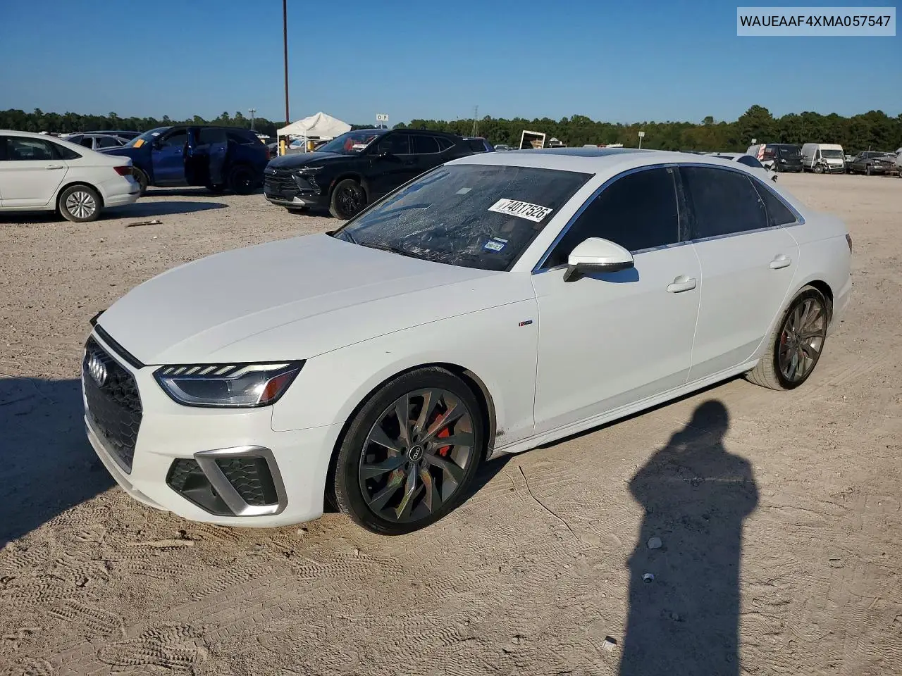 AUDI A4 2021, VIN WAUEAAF4XMA057547