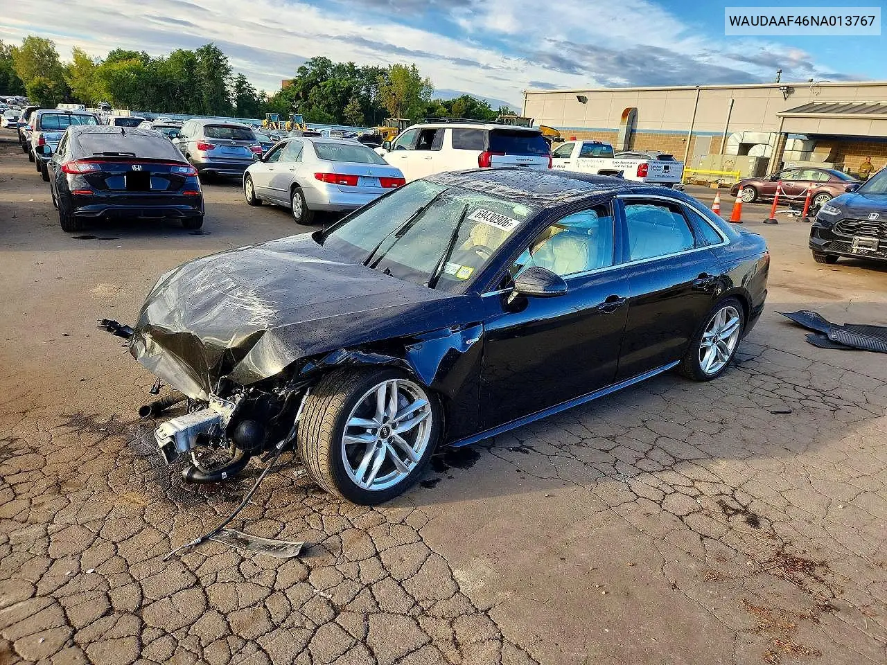 AUDI A4 2022, VIN WAUDAAF46NA013767