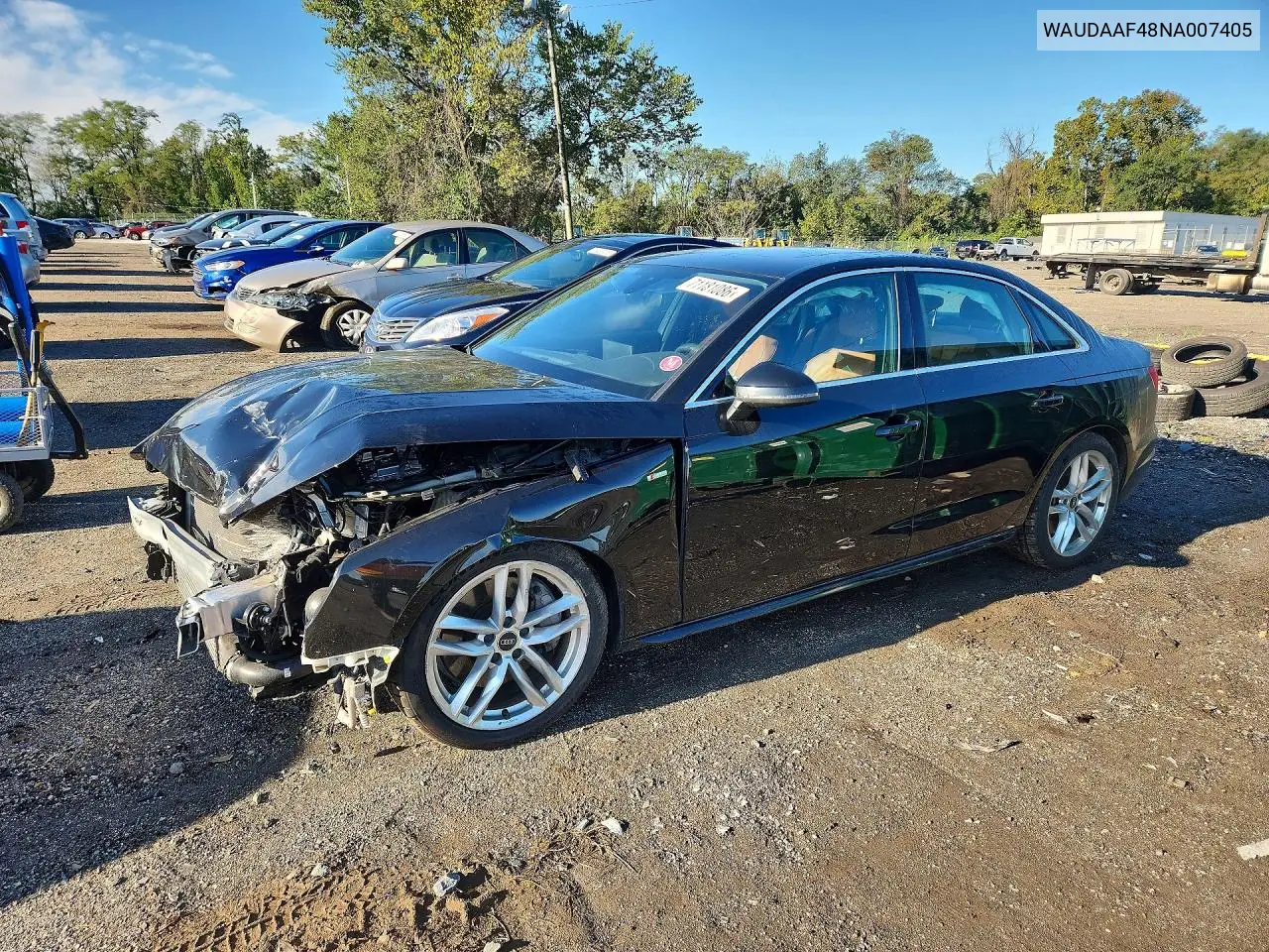 AUDI A4 2022, VIN WAUDAAF48NA007405