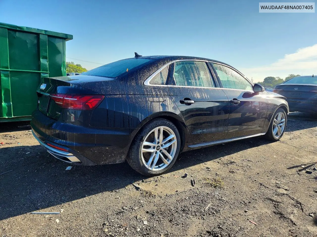 2022 AUDI A4 VIN WAUDAAF48NA007405 — фото 3