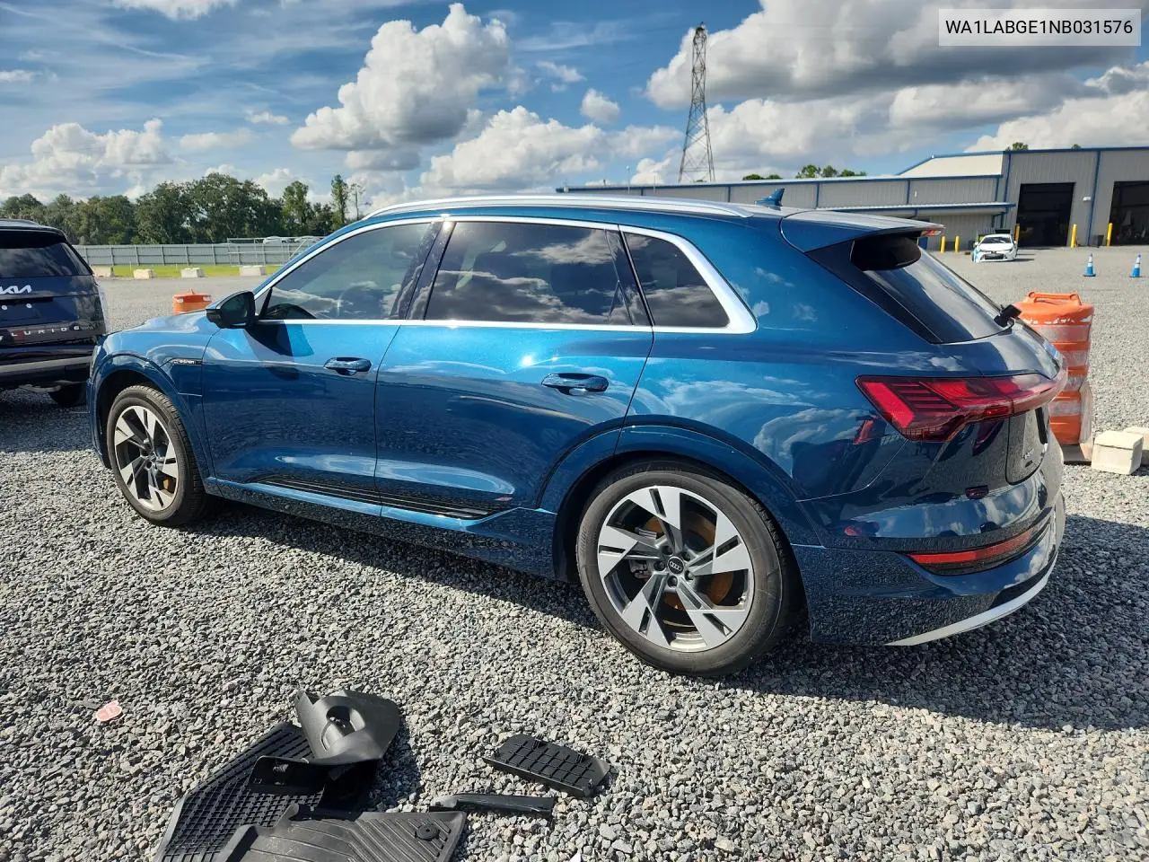 2022 AUDI E-TRON VIN WA1LABGE1NB031576 — фото 2
