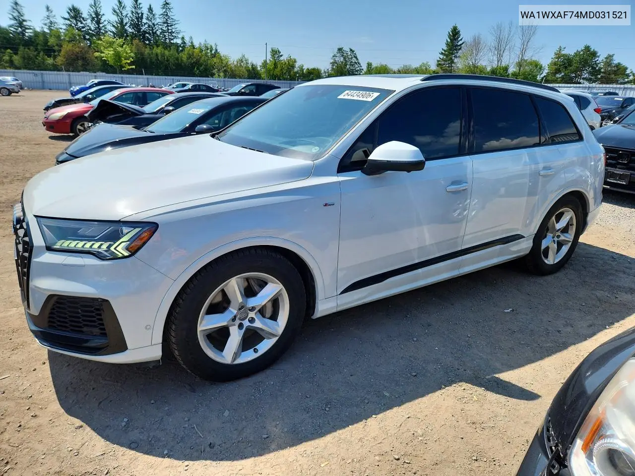 AUDI Q7 2021, VIN WA1WXAF74MD031521