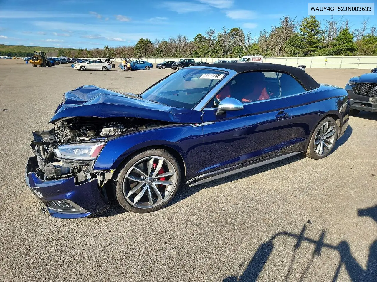 AUDI S5 2018, VIN WAUY4GF52JN003633