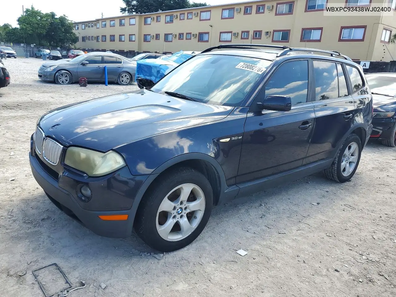 BMW X3 2008, VIN WBXPC93438WJ02400