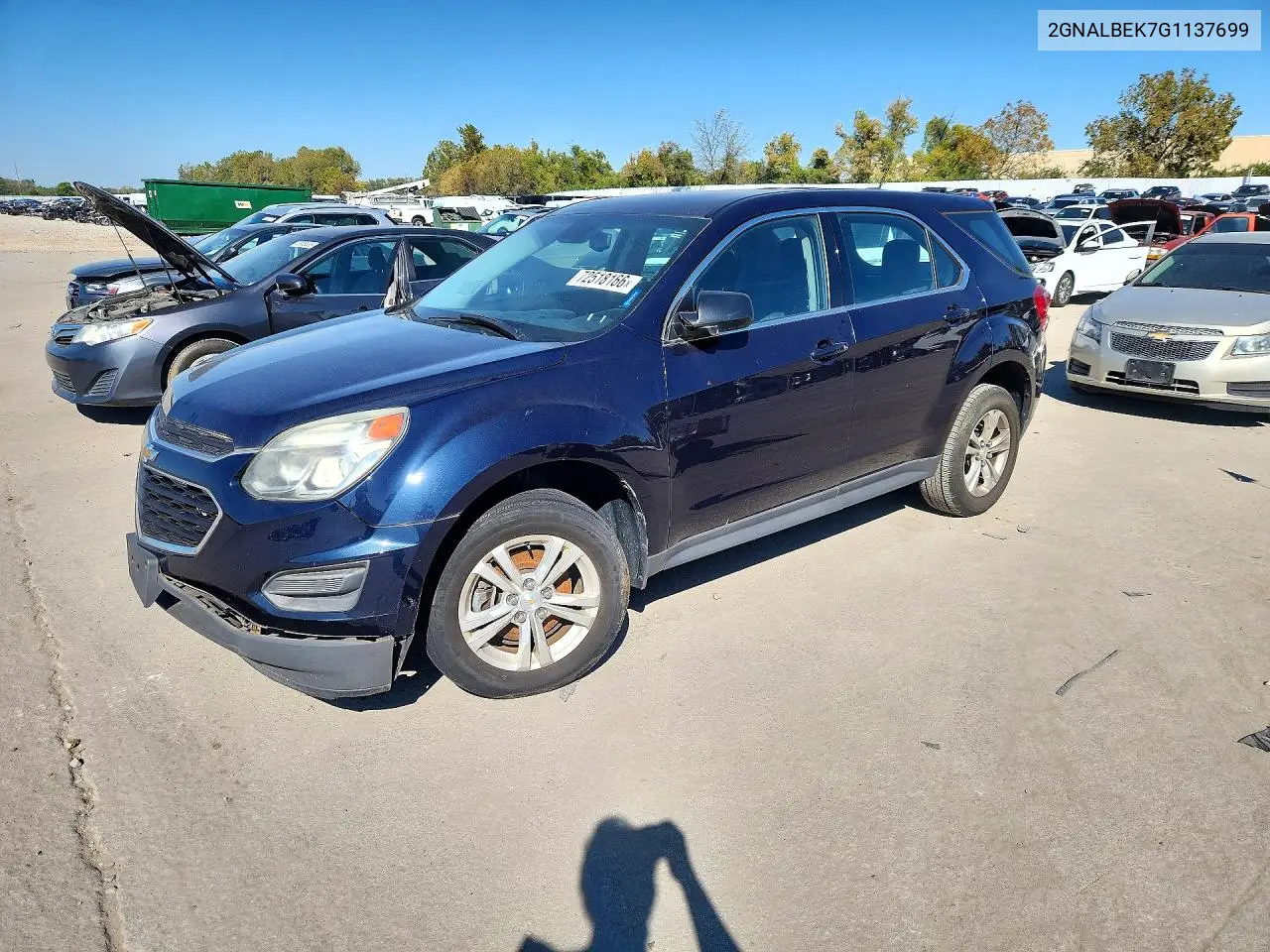 CHEVROLET EQUINOX 2016, VIN 2GNALBEK7G1137699