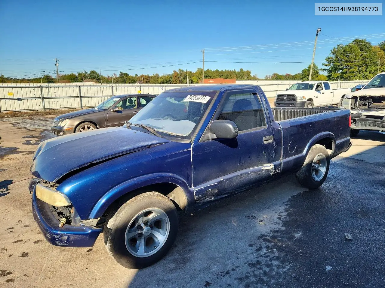 CHEVROLET S-10 PICKUP 2003, VIN 1GCCS14H938194773
