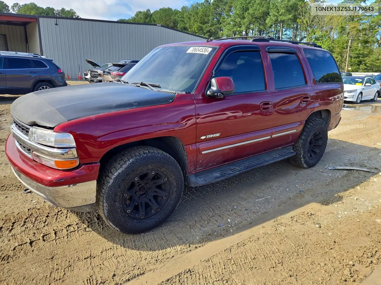 CHEVROLET TAHOE 2003, VIN 1GNEK13Z53J179643