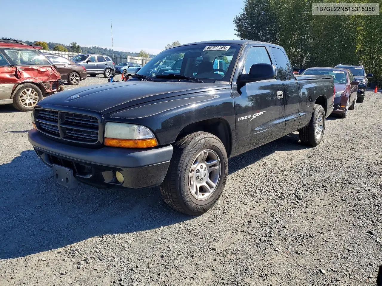 DODGE DAKOTA 2001, VIN 1B7GL22N51S315358