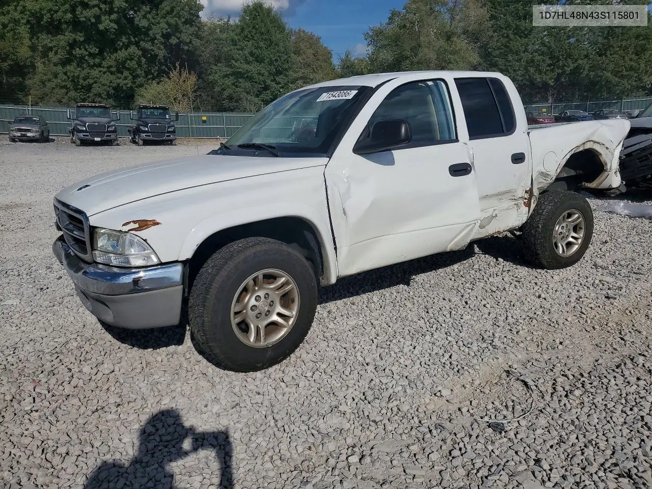 DODGE DAKOTA 2003, VIN 1D7HL48N43S115801