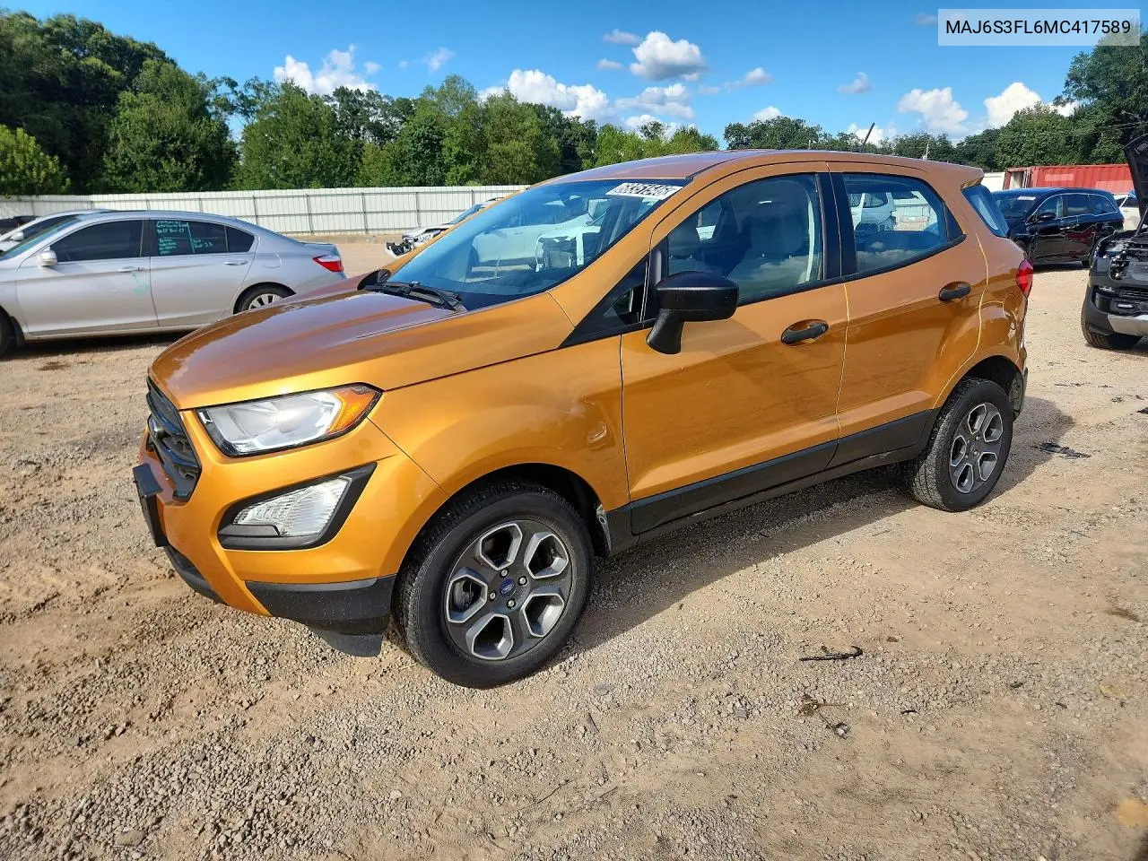 FORD ECOSPORT 2021, VIN MAJ6S3FL6MC417589