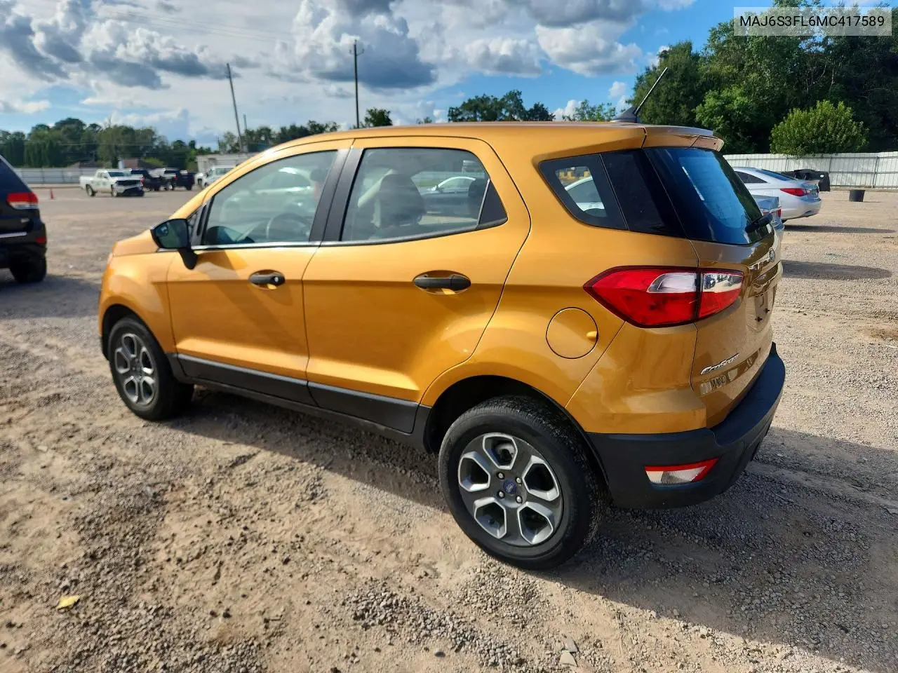 2021 FORD ECOSPORT VIN MAJ6S3FL6MC417589 — фото 2