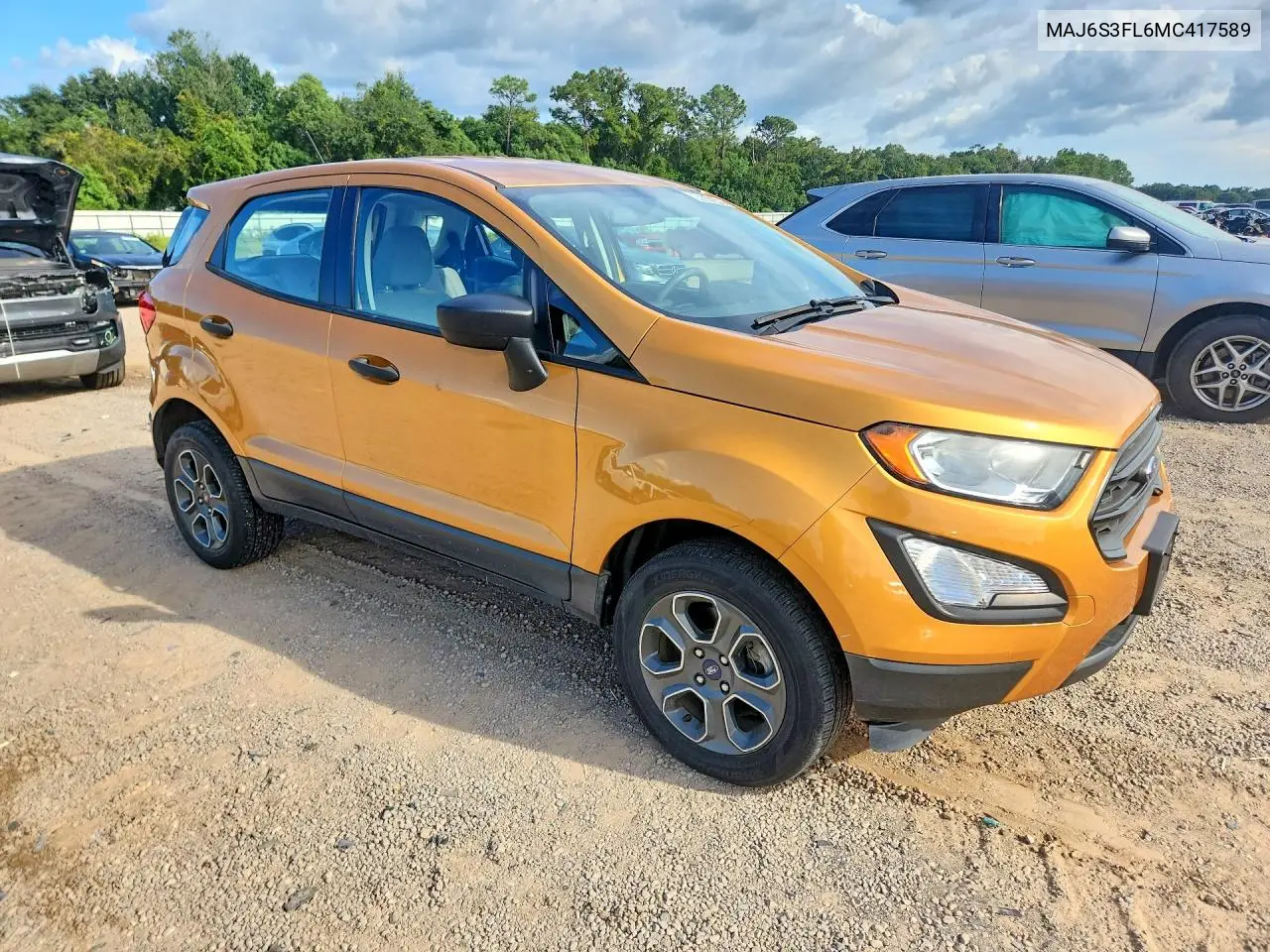 2021 FORD ECOSPORT VIN MAJ6S3FL6MC417589 — фото 4