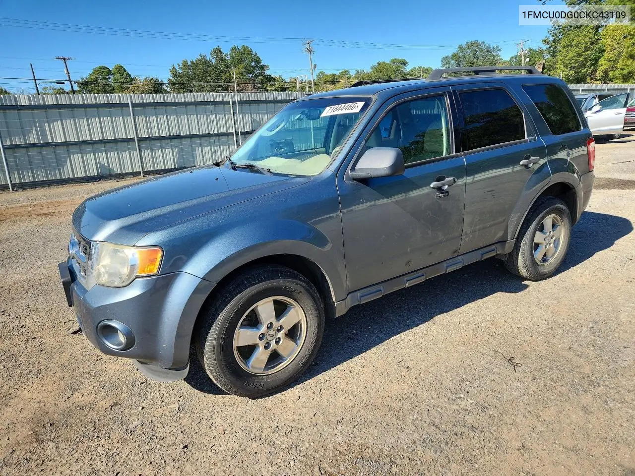 FORD ESCAPE 2012, VIN 1FMCU0DG0CKC43109