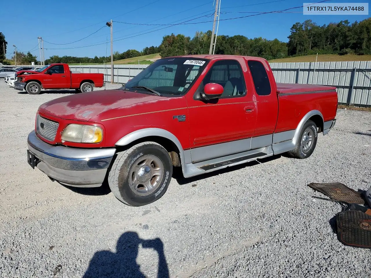 FORD F-150 2000, VIN 1FTRX17L5YKA74488