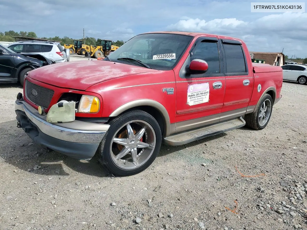 FORD F-150 2001, VIN 1FTRW07L51KC43136