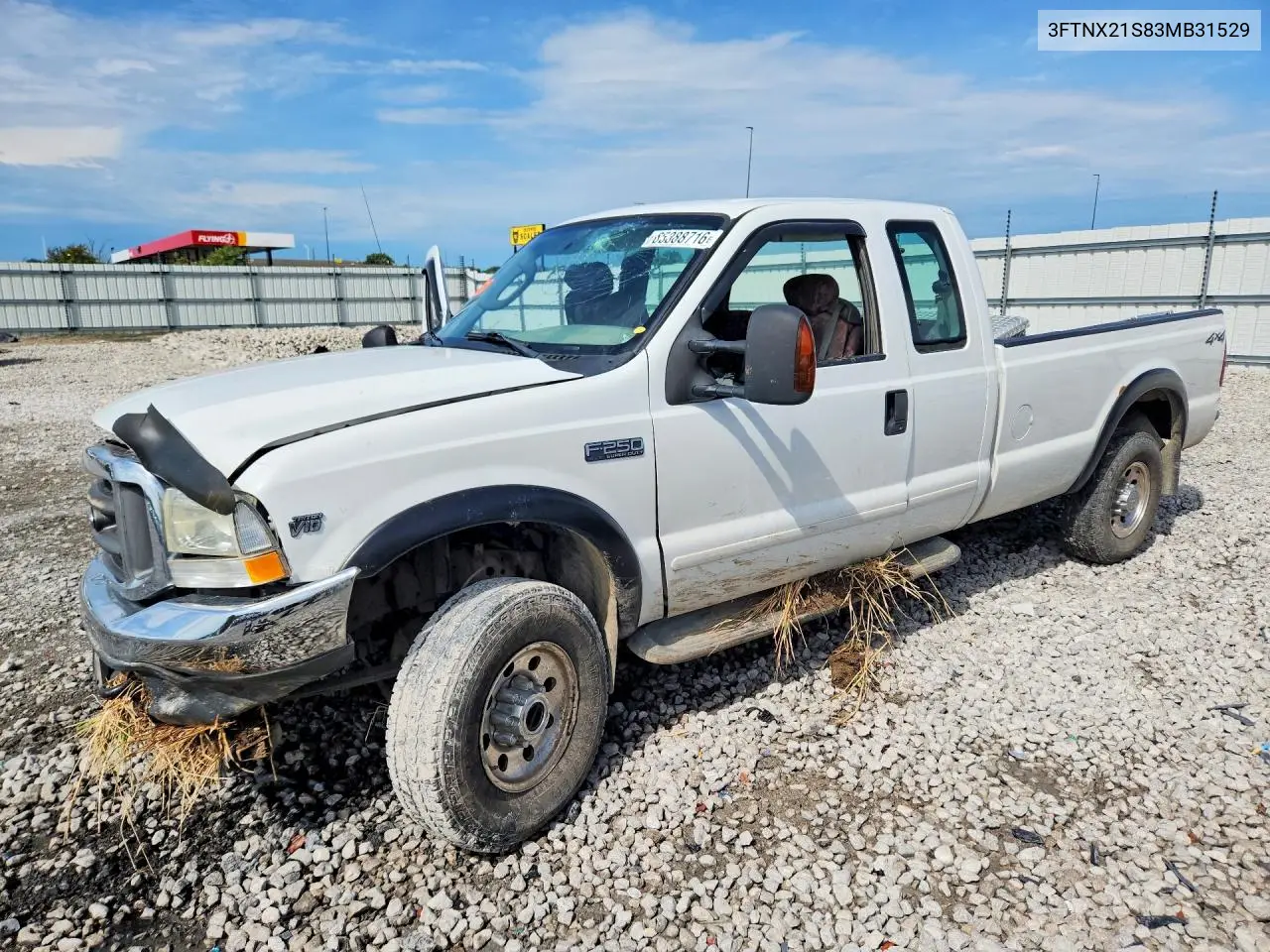 FORD F250 2003, VIN 3FTNX21S83MB31529