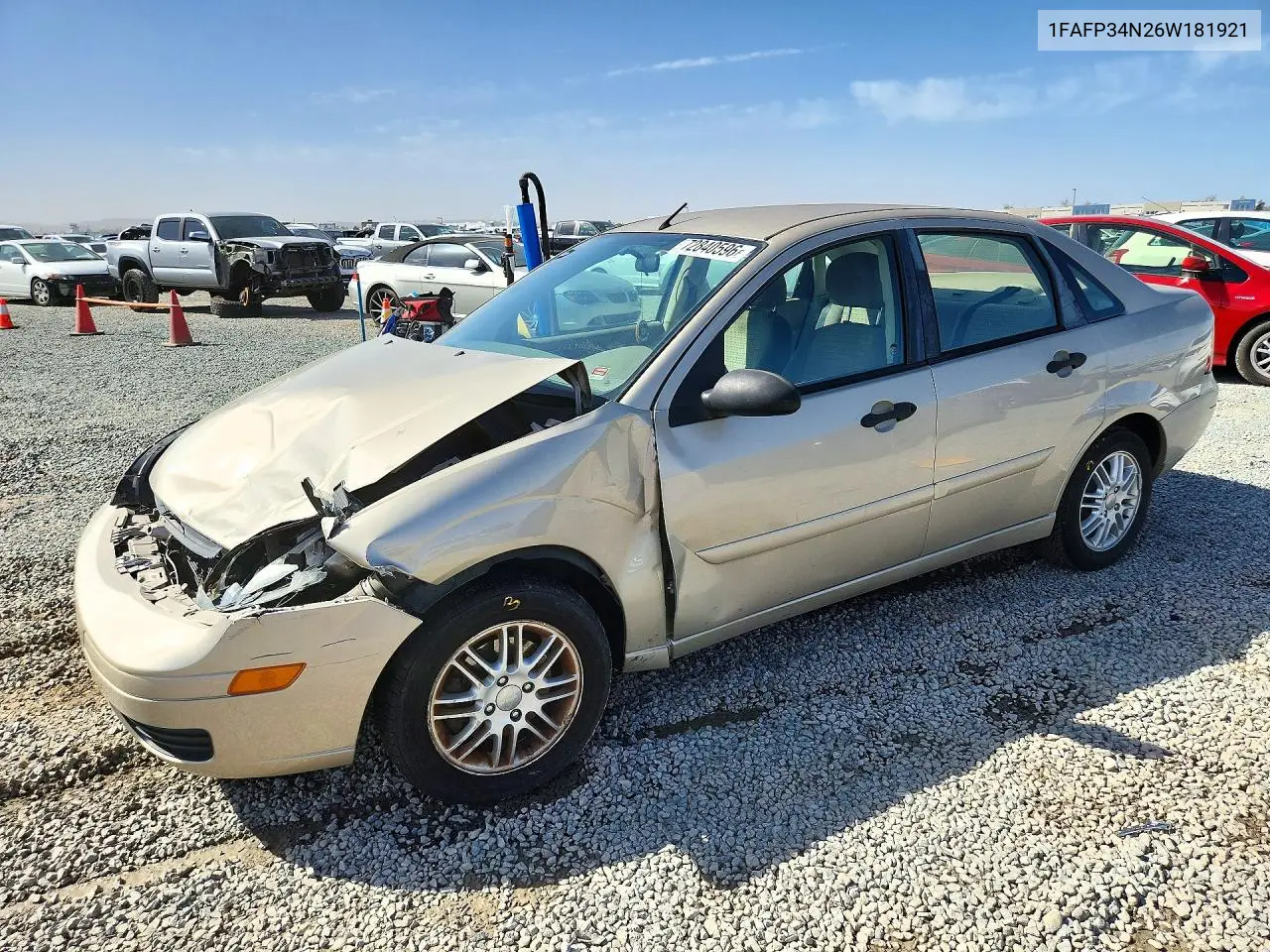 FORD FOCUS 2006, VIN 1FAFP34N26W181921