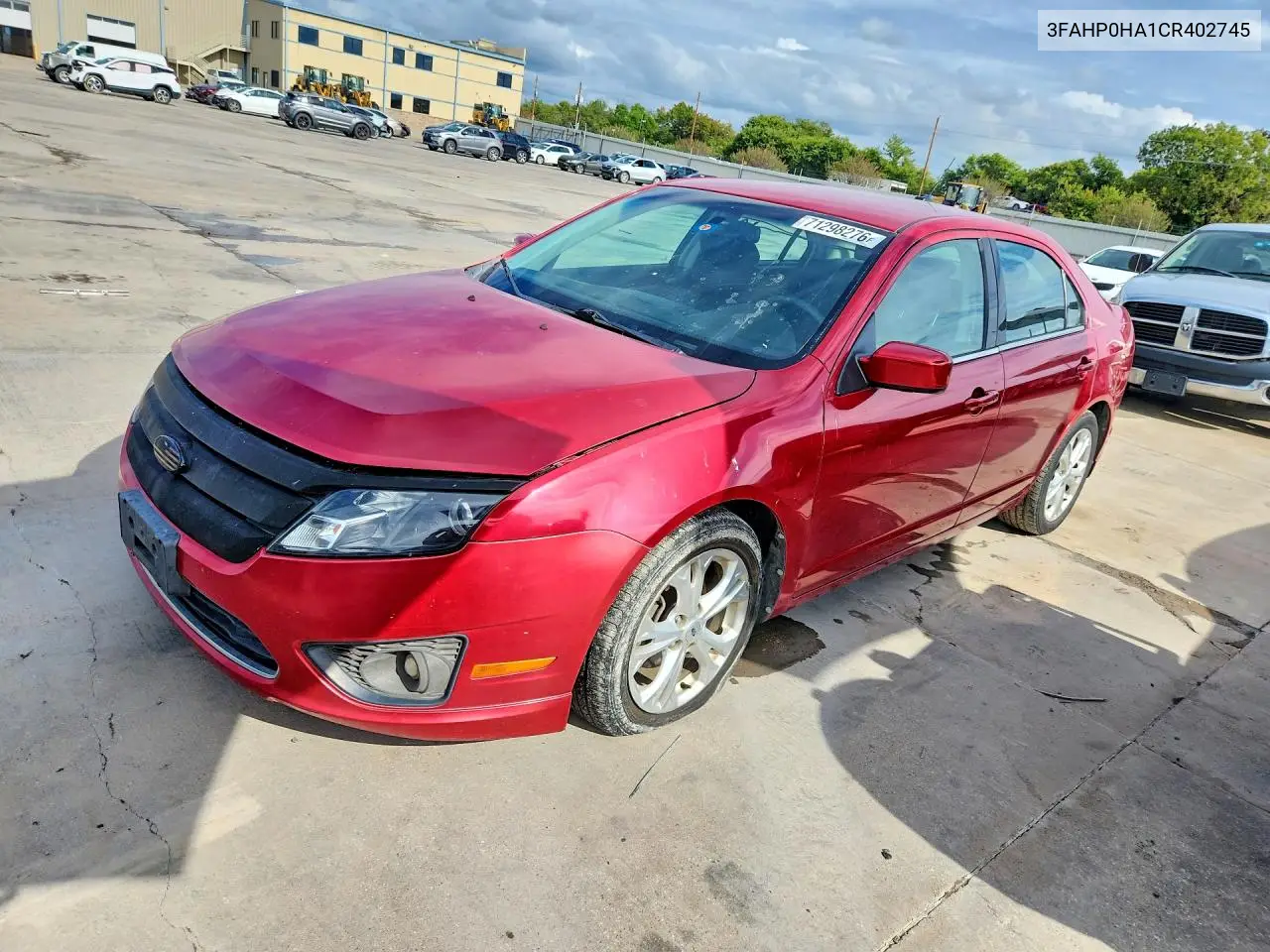 FORD FUSION 2012, VIN 3FAHP0HA1CR402745